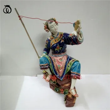 WU CHEN LONG Kineski Klasični Retro Prekrasan Ženski Kip Riblja Dama Umjetničke Skulpture, Keramika Obrt Ukras Za Dom R6965