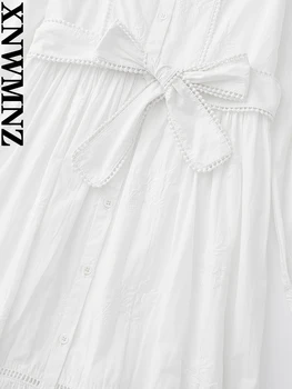 XNWMNZ ljetno pamučno donje haljina-košulja midi s vezom, donje винтажное haljinu s dugim rukavima, dnevne haljine s завязанным zone i ovratnik na zakopčane