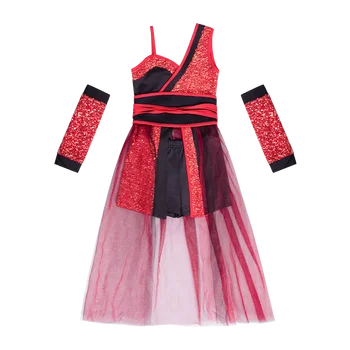 ZZL Modna odjeća za djevojke u stilu k-pop, Pozornica odijelo, 4 predmeta, crveni Kostim sa šljokicama u kineskom stilu, odjeća za jazz i hip-hop ulični ples,...
