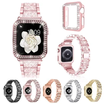 Za Apple Watch Remen 42 mm 38 mm 40 mm 44 mm Ženski Remen s Dijamantima + Torbica Za iWatch SE Series 8 7 6 5 4 3 Se Narukvica od nehrđajućeg Čelika
