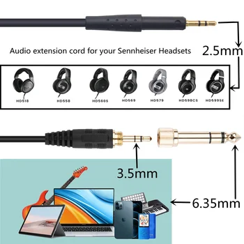 Zamjena OFC Medusobno Smotan 6,35 mm Aux Kabel Produžni za slušalice Sennheiser HD6 Mix HD7 HD8 DJ