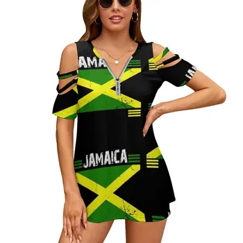 Zastava Jamajke, Zastava Jamajke, reggae Rasta, Boje, Novi Modni Top munje s otvorenim Ramenima, Ženska Majica Kratkih rukava u reggae stilu