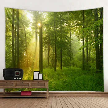 Zelena šuma prirodni krajolik prekrasan prizor ukras tapiserija podnijeti zidnih dekoracija tkanina visi