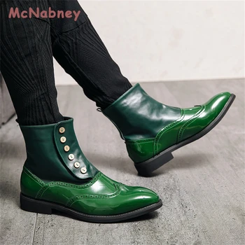 Zelene muške cipele, Visoke Čizme, muške cipele na zakopčane od Umjetne Kože, muške kratke čizme s Umjetničkim dizajnom, Svakodnevni kožne cipele