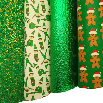 Zelene sjajne kožne Gingerbread Men Božićni Vilenjaci S po cijeloj površini Od Sintetičke Kože Metalik Liči Vinil Za Luk DIY 21x29 cm Q394