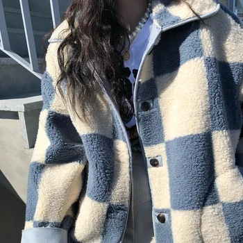 Zimska moda ženska topla jakna Od ovčjeg pliš, Šareni pokrivač jakna sa blokadom, Svakodnevni Slobodna jakna s lapels i gumbe, Утолщенная jakna, kaput vune