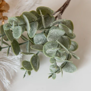 Zlatna 6 kom. Lišće Eukaliptusa Plastične Cvijeće Lažni Biljke Božićne Ukrase za Dom, Vrt, Vjenčanja, Umjetne Vijence
