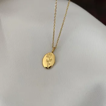 Zlatna Boja Cvijet Ovalni Privjesci Ogrlica Od Nehrđajućeg Čelika za Žene 2022 Džemper Lanac Korejski Moda O Lanac Ogrlica Jednostavno