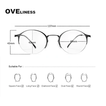 Čisti Titan Klasicni Okrugli Okvira Za Naočale Žene Muškarci 2020 Optički računala naočale Kratkovidnost Recept Prozirne staklene Naočale
