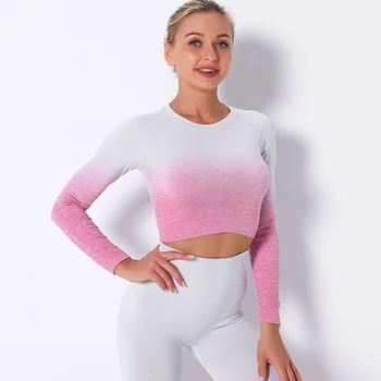 Žene Yoga Set Gradijent S Visokim Strukom Za Joge Sportske Tajice Teretana Odjeća Joga Kit Sportski Odijelo Fitness Top Košulja I Odijelo Joge