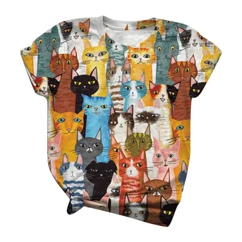 Ženska Slatka majica s Uzorkom Mačka, Ljetna Majica Kratkih Rukava, Svakodnevne Tunika Veličine Plus, Majice, Odjeću