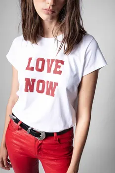 Ženska t-Shirt s po cijeloj površini crvenih Slova i Kratkih Rukava Okruglog Izreza 2022, Nove Ljetne Bijele Majice