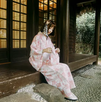 Ženska Юката Tradicionalni Japanski Kimono Ogrtač Fotografija Haljina Cosplay Odijelo ružičaste Boje cvjetnim Printevima Vintage Odjeća