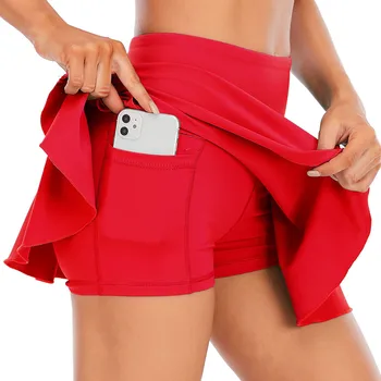 Ženske sportske hlače s ugrađenim džepovima za kratki, Monotono Плиссированная suknja s visokim strukom 12 boja