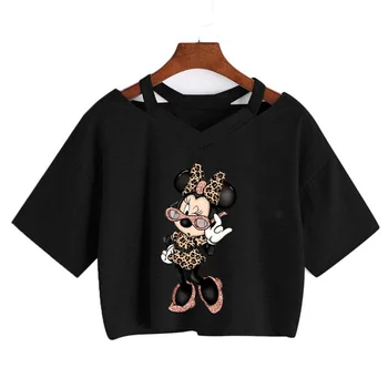 Ženski Skraćene top Disney, t-shirt Y2k, majica sa po cijeloj površini Minnie i Mickey Mouse, Ženska Odjeća, Кавайная majica 90-ih, t-shirt, Кавайная Odijevanje