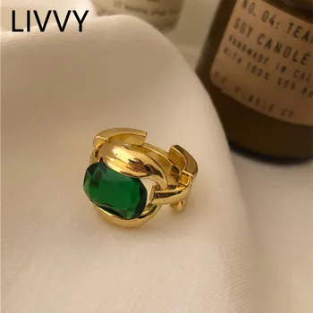 ЛИВВИ Srebrnu Boju Novi Jednostavan Dizajn Zeleni Kamen Zlatni Prsten Boju Klasicni Otvaranje Prsten, Ručni Rad Moda Fin Nakit Trend