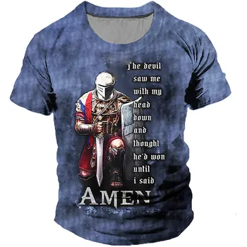 Berba muška majica s po cijeloj površini Vitezova Templara, Majice Za Muškarce, Ljetni Prevelike Majice, Majice Kratkih Rukava, Svakodnevni Muška Odjeća s Okruglog Izreza