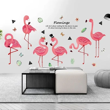 Pink Flamingo Naljepnice Za Zid Skandinavski Lišće Leptir je Ukras Dnevni boravak Spavaća soba Zidni umjetničke Naljepnice Kućni Dekor