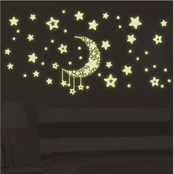 Star mesec osvijetljena oznaka za dječju dnevnog boravka i spavaće sobe sjaj u tami domaće ukrasne naljepnice fluorescentna naljepnica na zidu