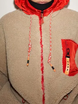 ZA jesensko-zimska ženska osobnost, funky slobodna i udobna jakna sa kapuljačom i rol-bar, šivana runo хлопковая jakna